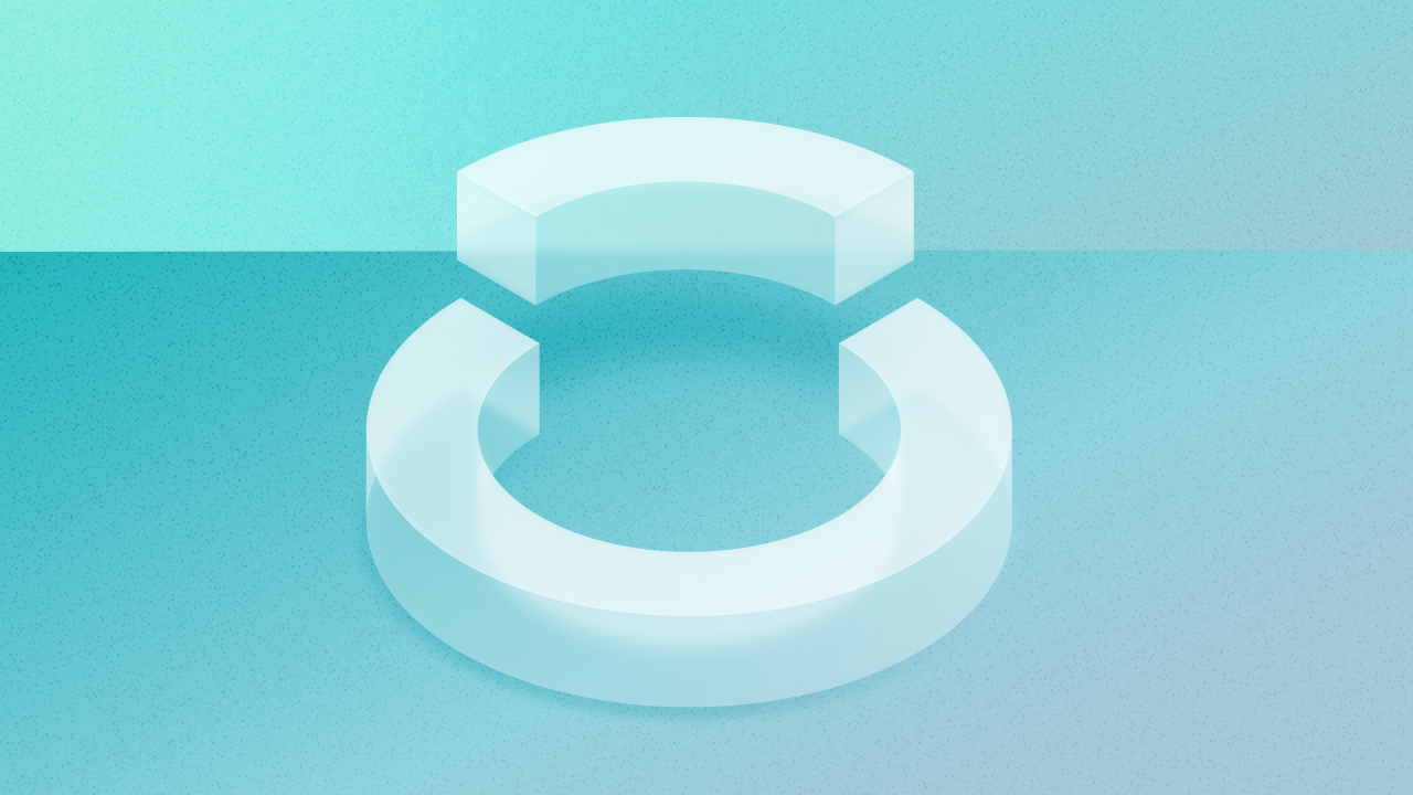 A 3D circle highlighted on a blue and green background with a distinct separated section